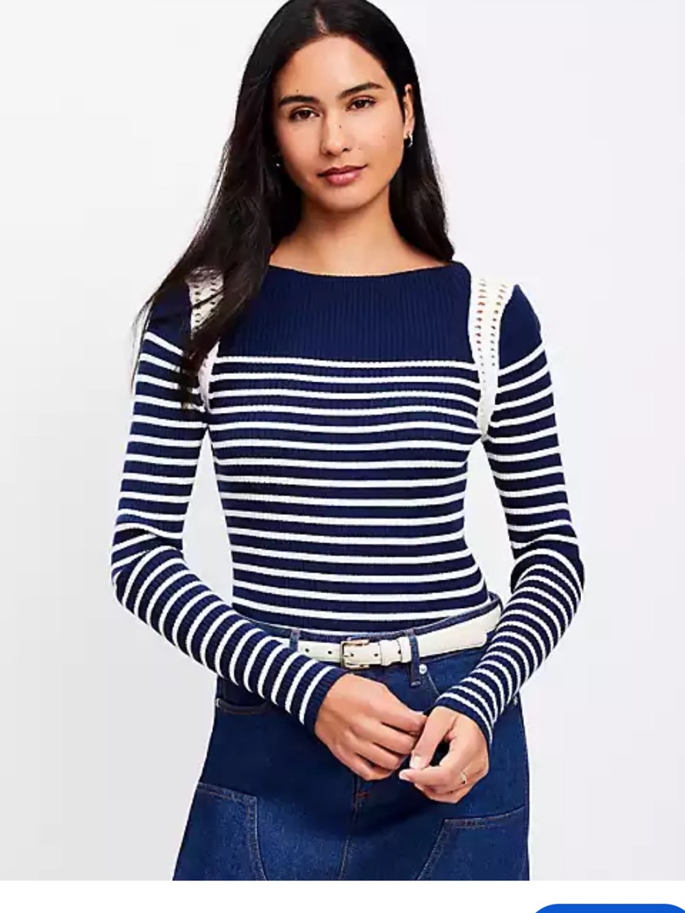 LOFT Crochet Knit Sweater Blue and White Size Small NWT